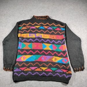 Vintage Spice of Life Geometric Knit Sweater Womens Size Medium Black Multicolor
